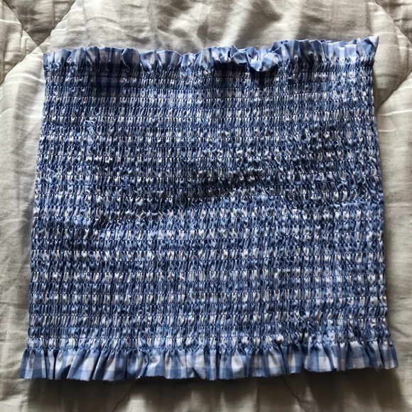 blue plaid smocked tube top - Picture 3 of 6